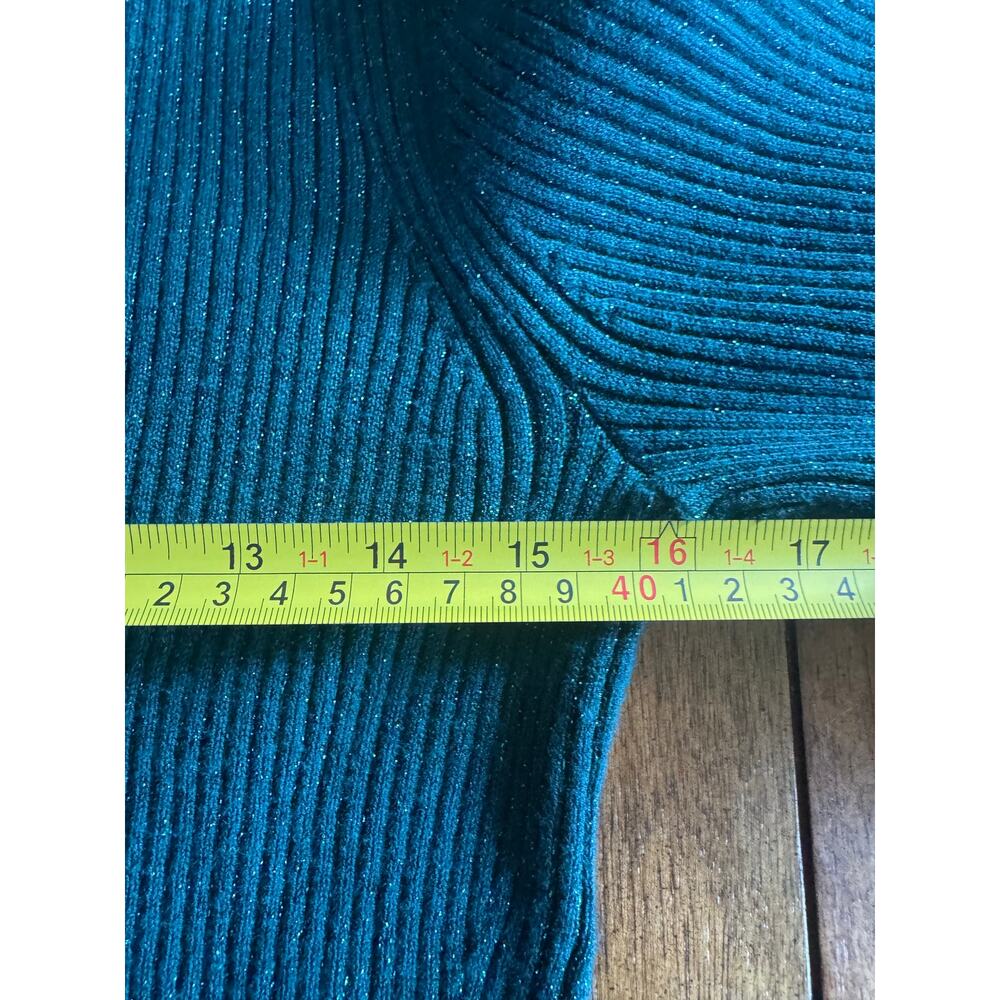 Nine West Teal Metallic Ribbed Sweater XXL V Neck Long Sleeve - Picture 7 of 12